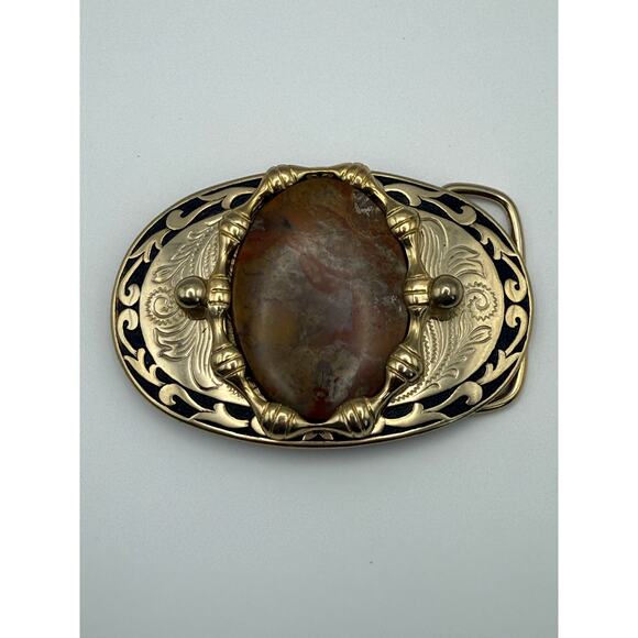 Bergamot‎ Bronze Belt Buckle with Brown Stone Accent - Picture 1 of 4